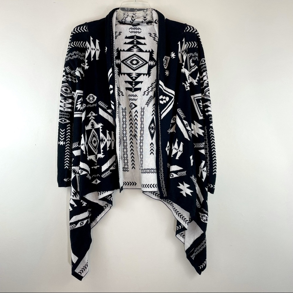 H&M Aztec inspired Open Waterfall Cardigan Black